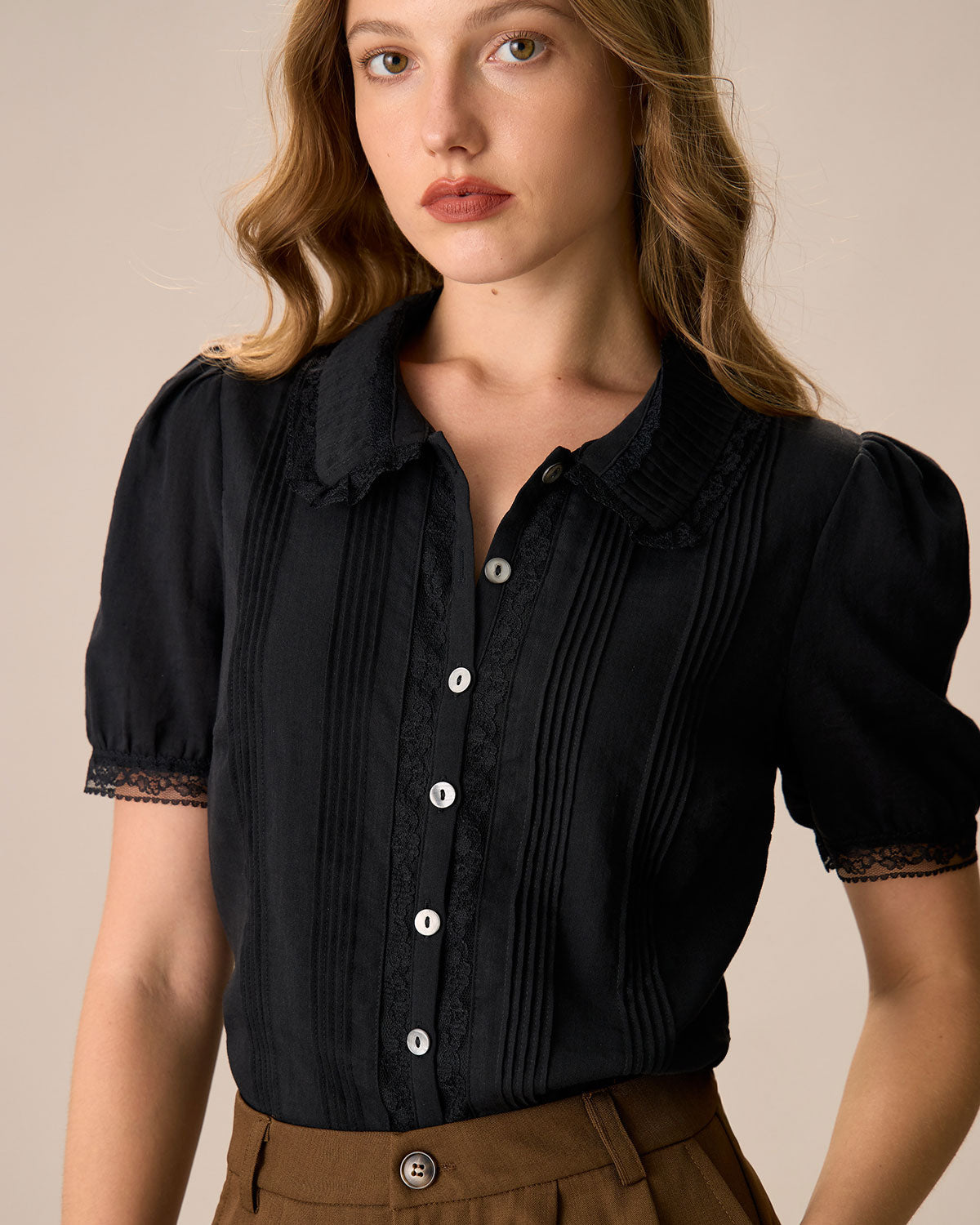 ClassyLondon™ | Lace Trim Cotton Blouse