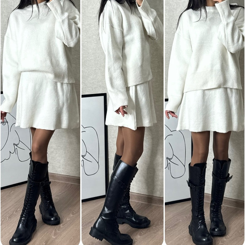 2-Piece Sweater Set: Long-Sleeve Top & Mini Skirt